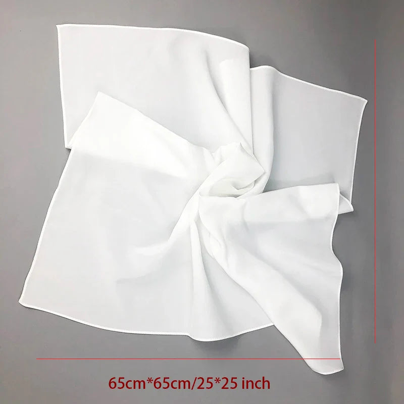 2020 New Women Silk Scarf Square Neck Shawls Lady White Solid Bandana Hair Band Kerchief for DIY Painting 65 by 65 cm