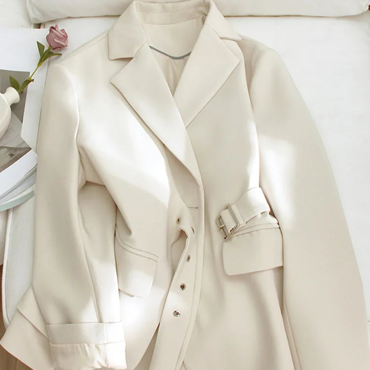 LANMREM Designer Spliced Blazer Coat For Women Single Breasted Long Sleeves Irregular Coats Female Clothing 2023 Autumn 32D163