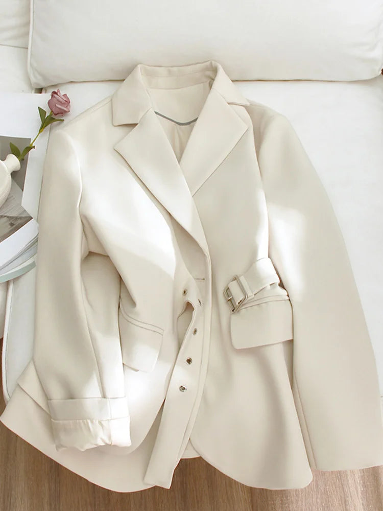 LANMREM Designer Spliced Blazer Coat For Women Single Breasted Long Sleeves Irregular Coats Female Clothing 2023 Autumn 32D163