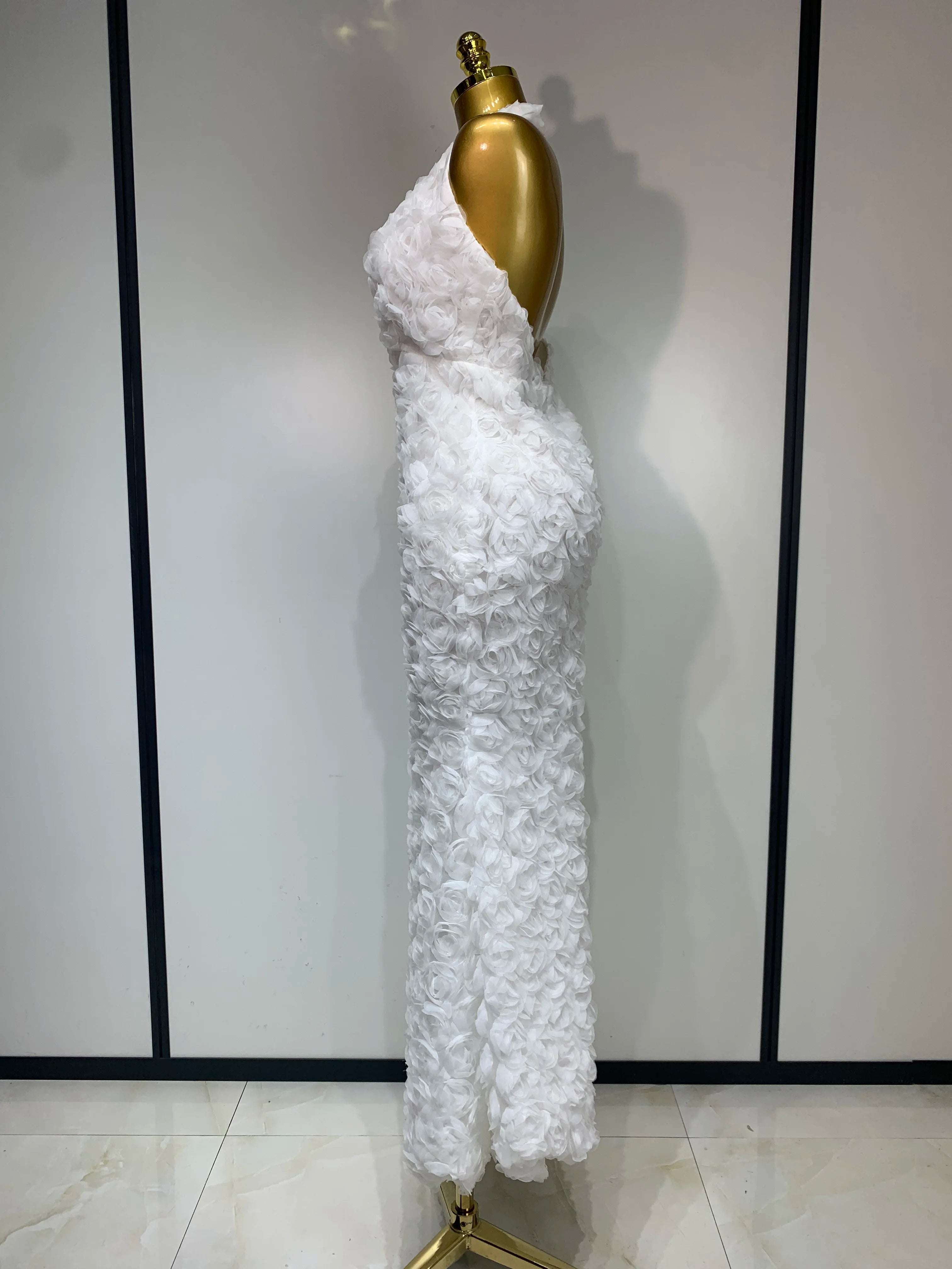 Women Sexy Backless Halter V-neck Florals Bodycon Long Dress Celebrate White Elegant Evening Party Luxury Birthday Outfit