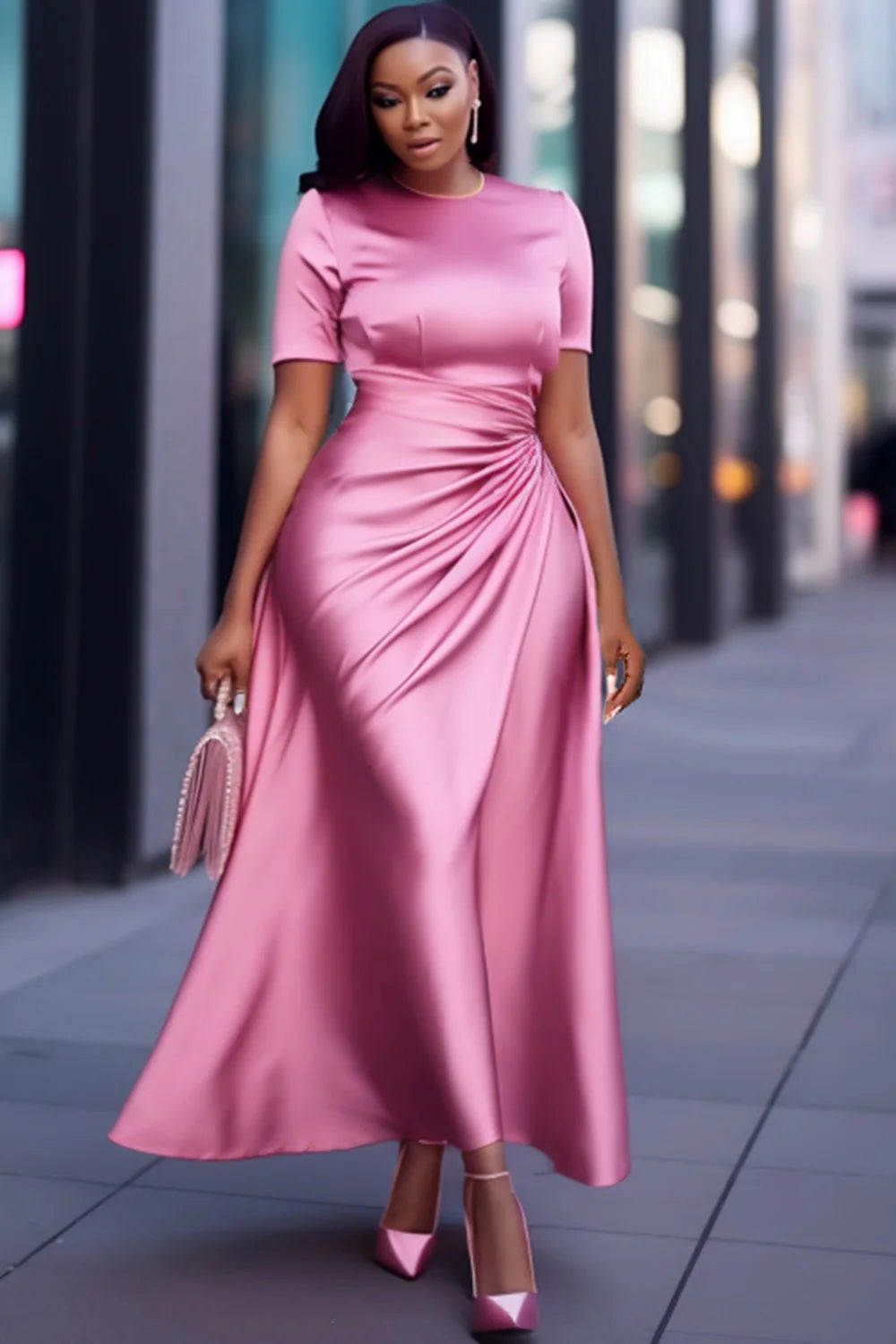 Plus Size Women's Pant Suit Brown Tunic Patchwork PU Leather Fashion Commuting Two Piece Pant Suit