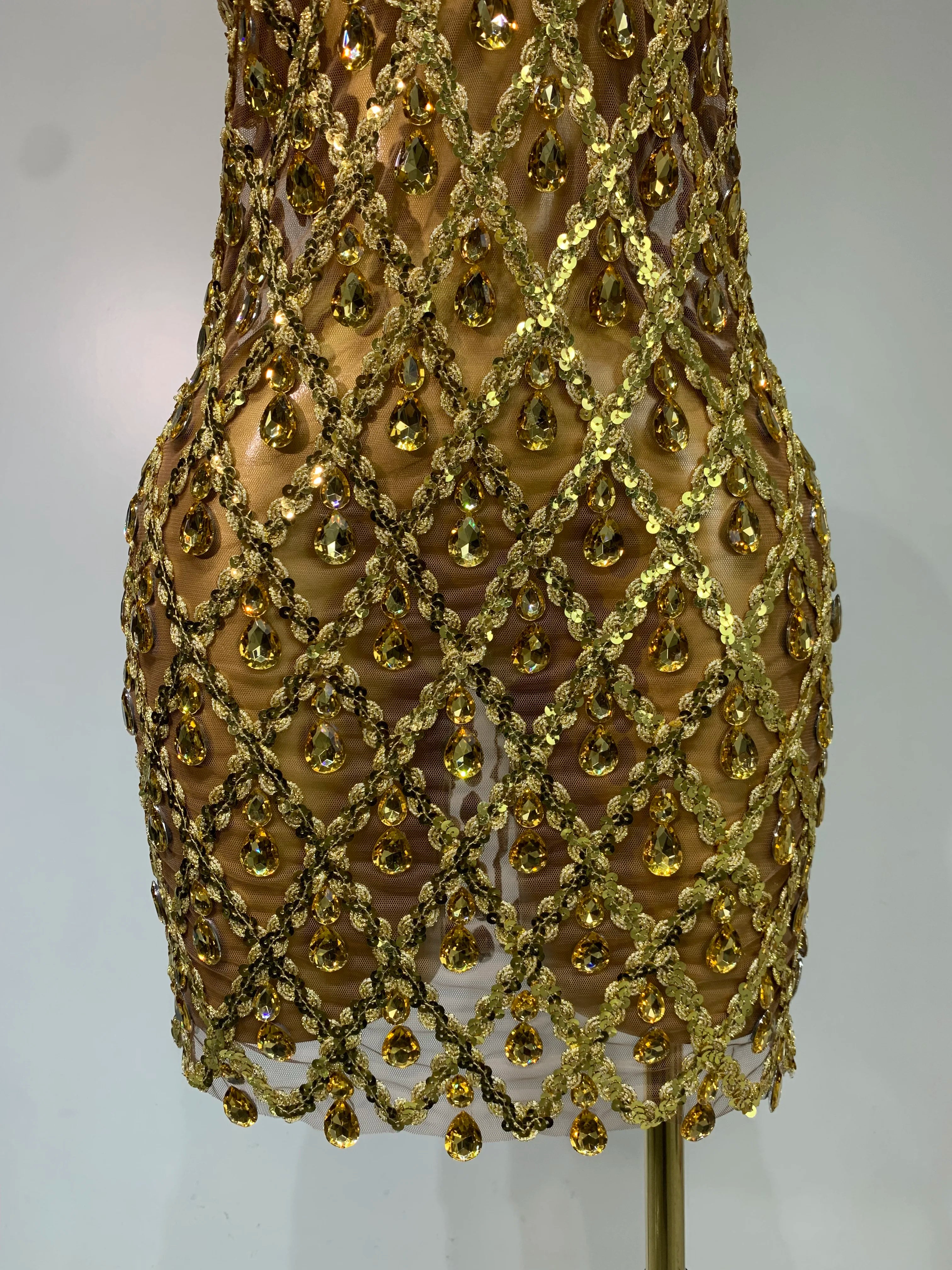 Women Sexy Stage Shining Rhinestone Sequins Dress Evening Prom Luxury Birthday Dress Transparent Performance Singer Club Dress