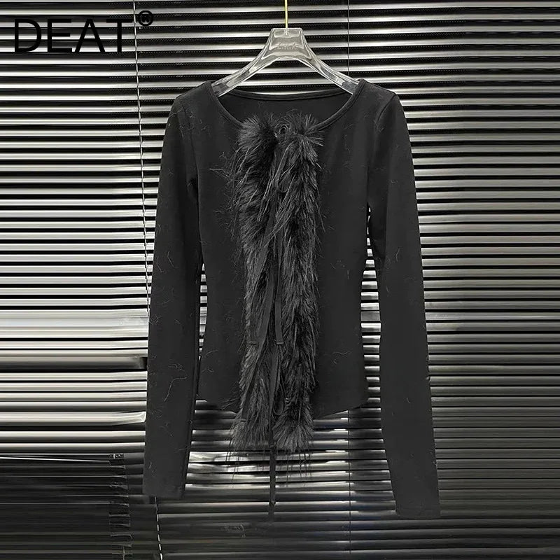 Autumn Winter New Lace-Up Slim Fit T-Shirt For Women High-End Layered Patchwork Base Shirt Top Female Trend 11A07879