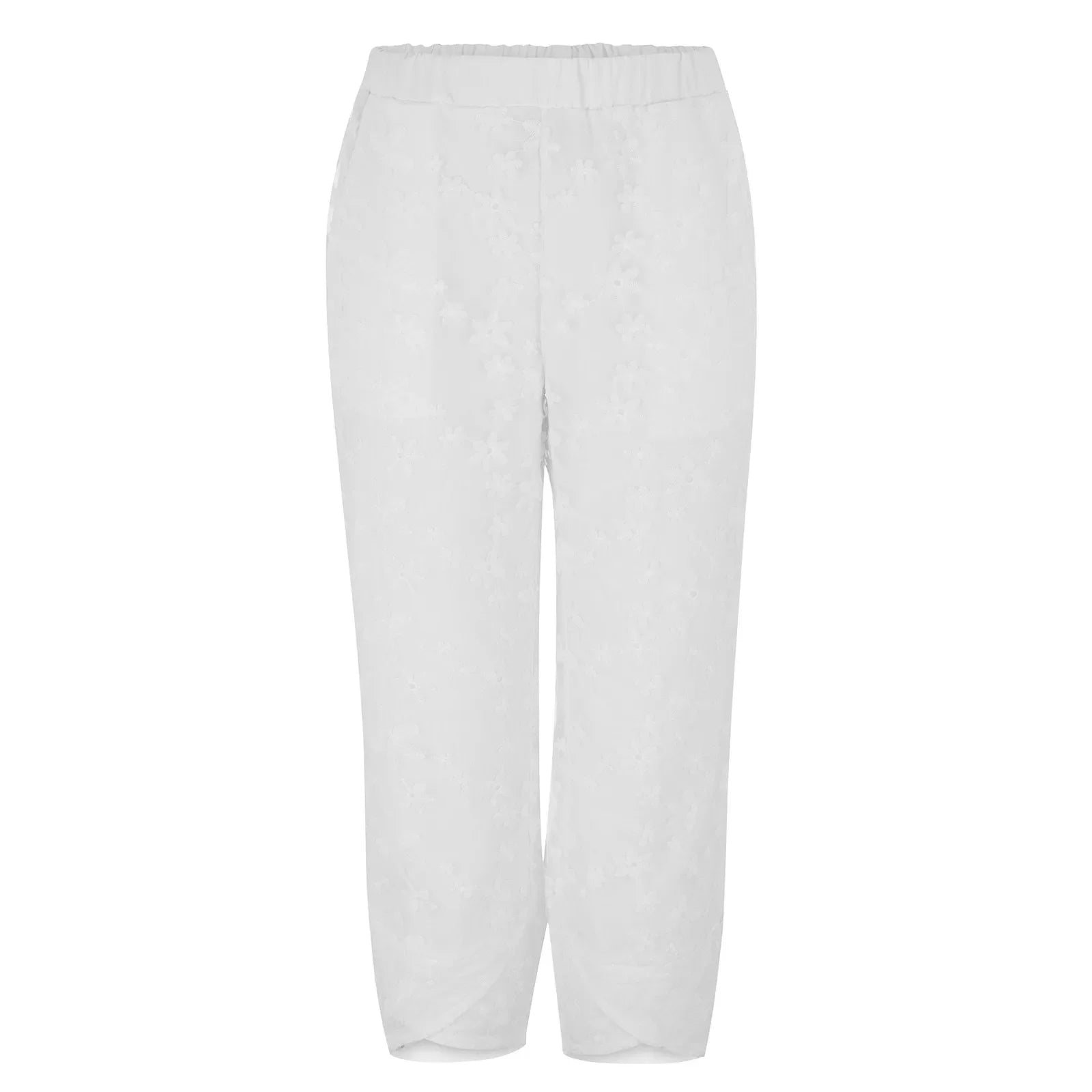 Womens Lace Knit Jogging Pants Trendy Solid Color Floral Harem Pants Loose Double Pocket Trousers Hawaiian Beach Vacation Pants