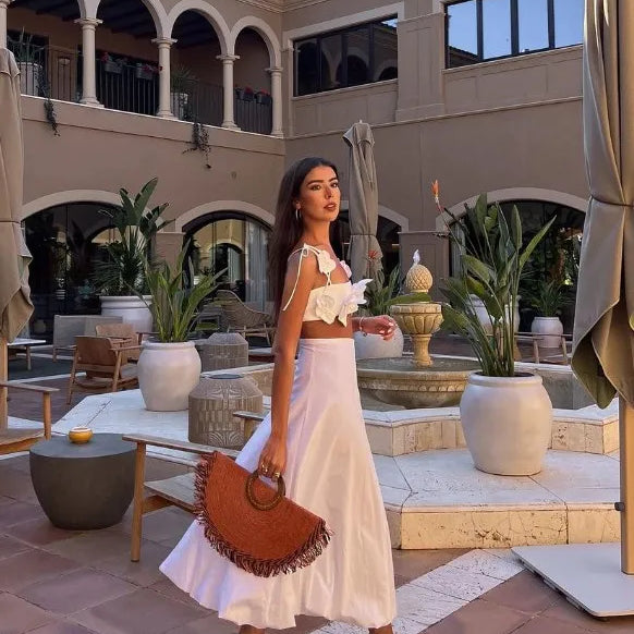 Summer Sexy 3d Flowers Sling Tank Tops Women Elegant Slim White Backless Crop Top New Chic Female Holiday Party Outfits