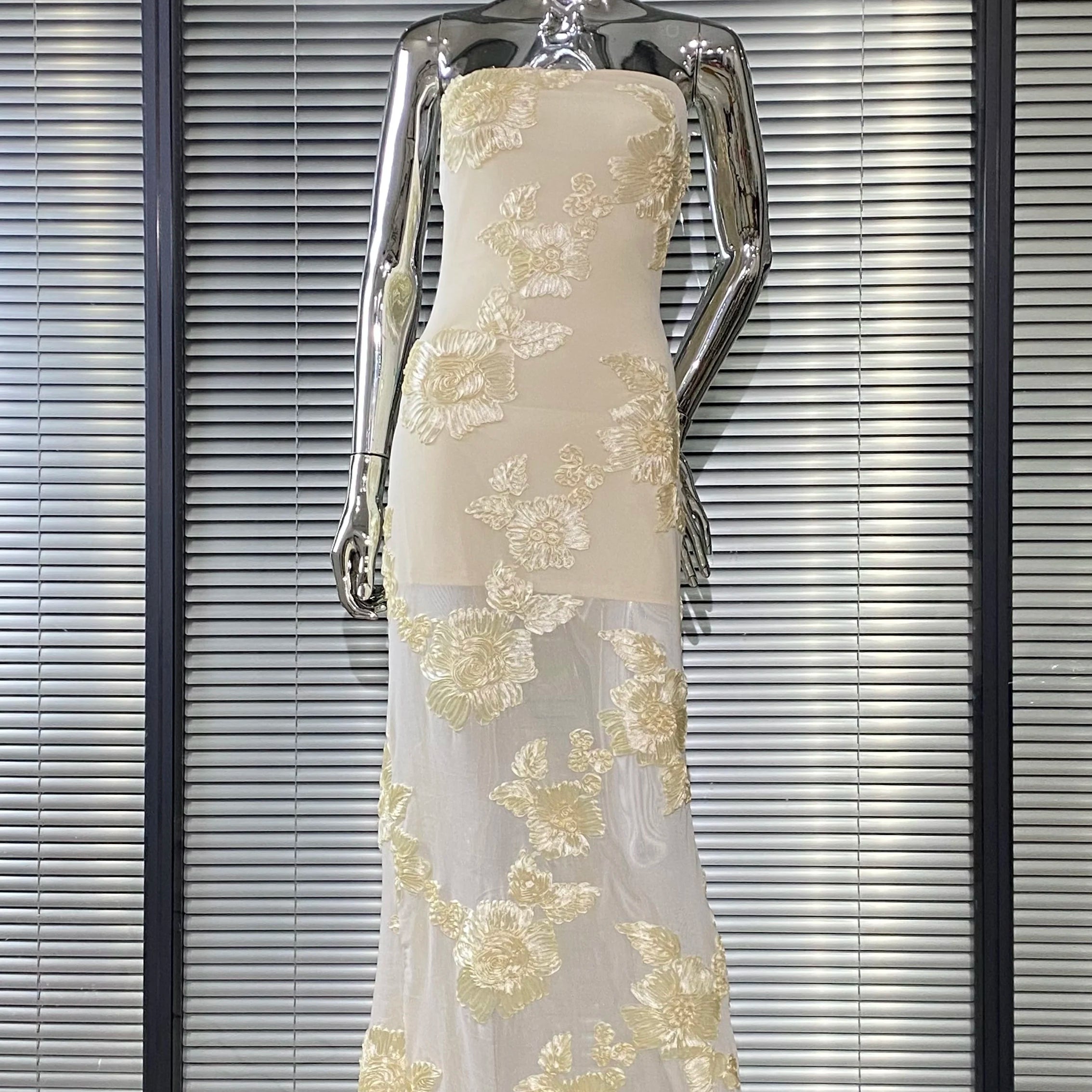 Top Quality Women Sexy Strapless Embroidery Floor-length Maxi Dress Celebrate Evening Party Prom Cocktail Outfit Wholesale Yellow