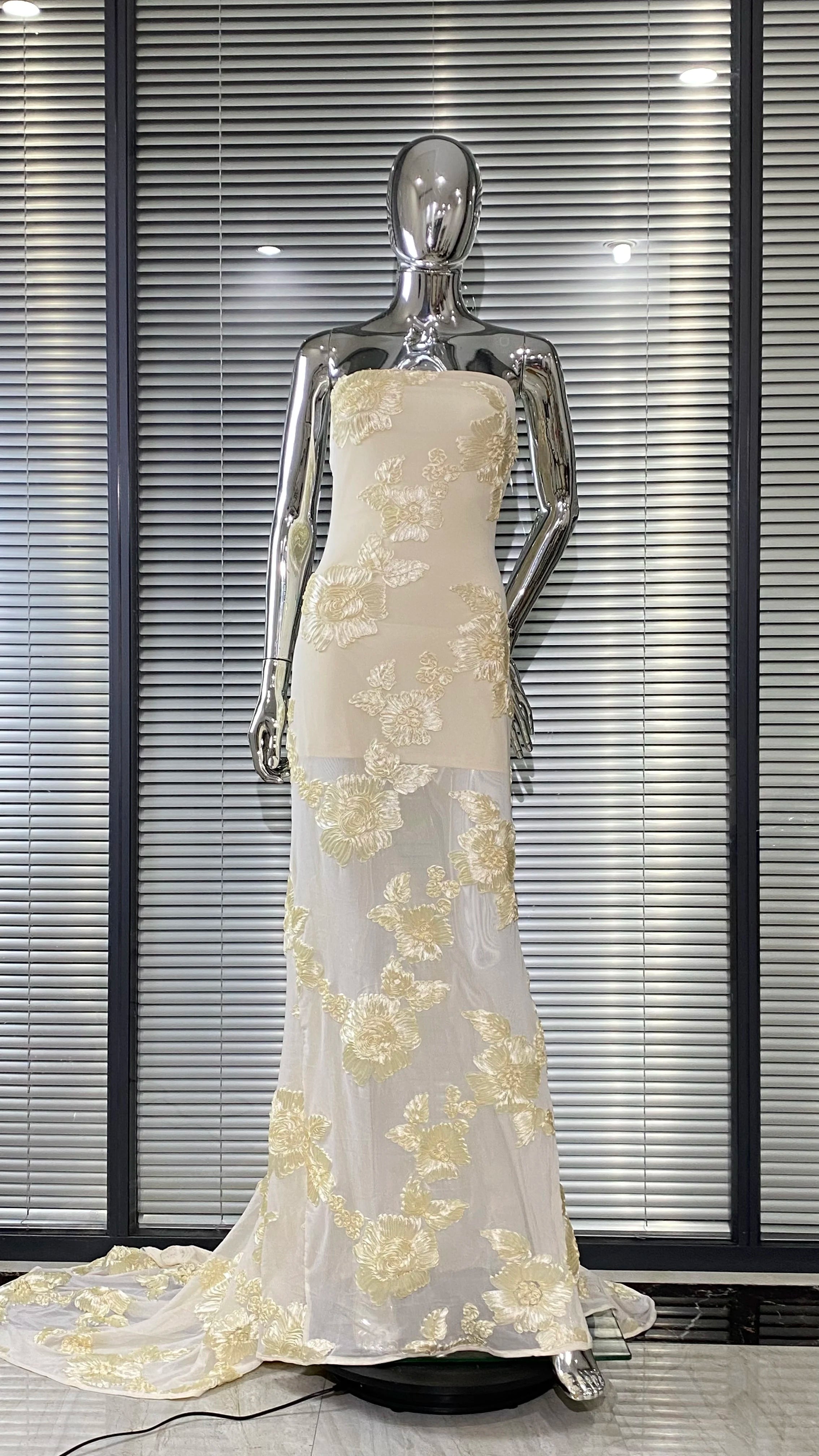 Top Quality Women Sexy Strapless Embroidery Floor-length Maxi Dress Celebrate Evening Party Prom Cocktail Outfit Wholesale Yellow