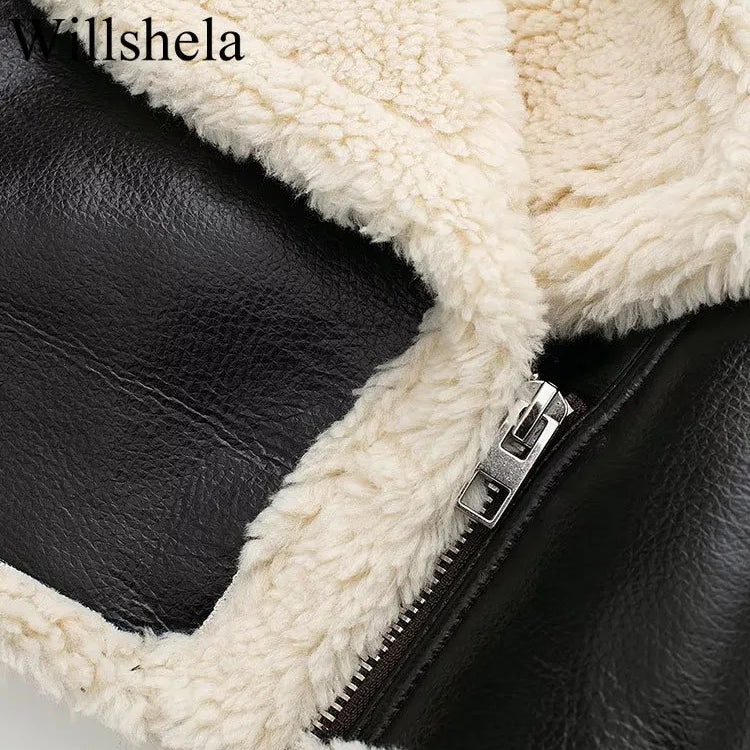 Willshela Women Fashion Solid Front Zipper Jackets Vintage Lapel Neck Long Sleeves Female Chic Lady Outfits