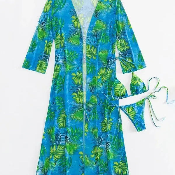 3 Pieces Triangle String Bikini Swimsuit Women & Kimono Swimwear Female Sexy Bathers Bathing Swimming Swim Suit Beachwear