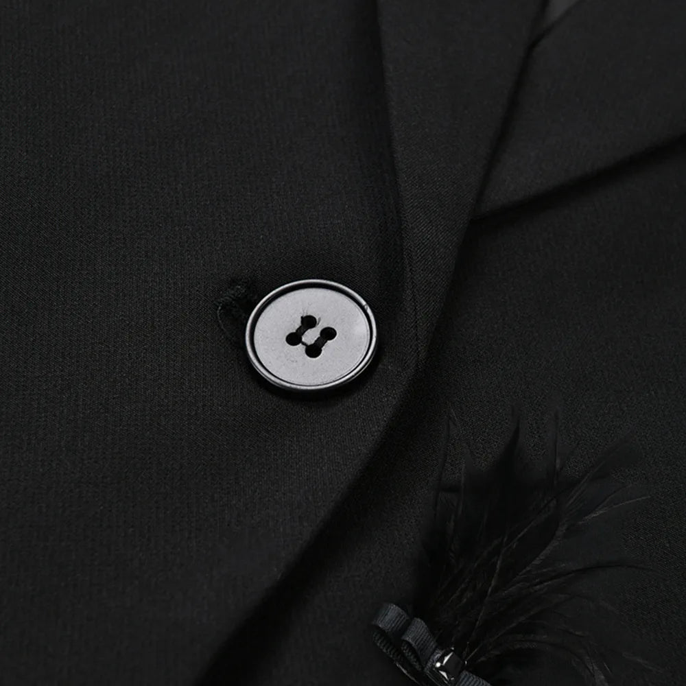 Solid Slimming Spliced Bead Feather Blazers for Women Lapel Long Sleeves Patchwork Button Blazer Female Fashion New