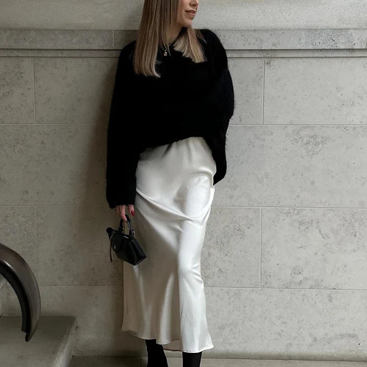 TRAFZA Women Fashion Skirts New Solid Satin Silk Texture Tight Skirt Woman Beach Style Chic And Elegant Women's Mermaid Skirt