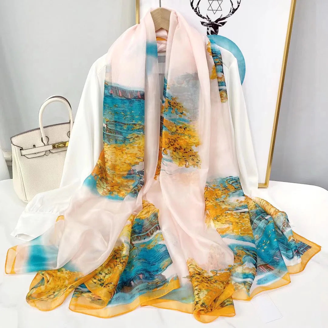 Silk Scarf Foulard Female Headbanda Luxury Hijab Women Soft Warm Pashmina Beach Scarves Echarpe Shawl Large Wrap Echarpe Bandana see chart 5