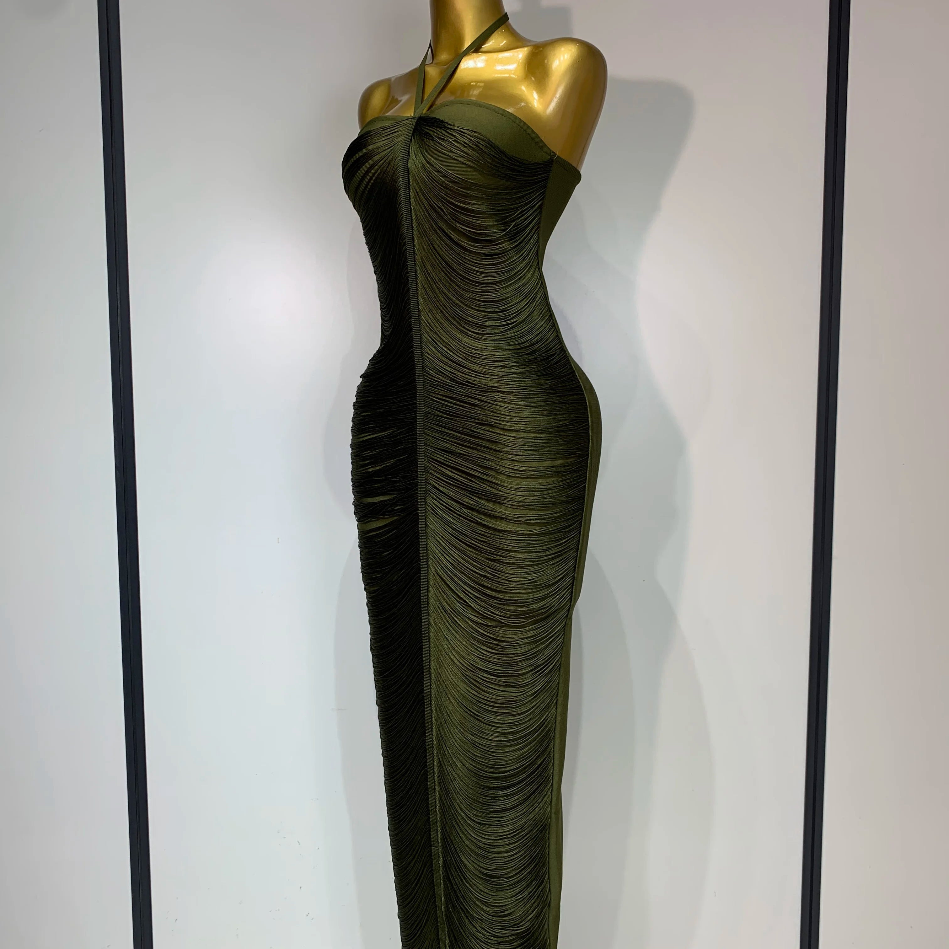 Women Sexy Celebrity Elegant Backless Halter Tassel Bodycon Bandage Dress Evening Party Luxury Birthday Wedding Guest Dress