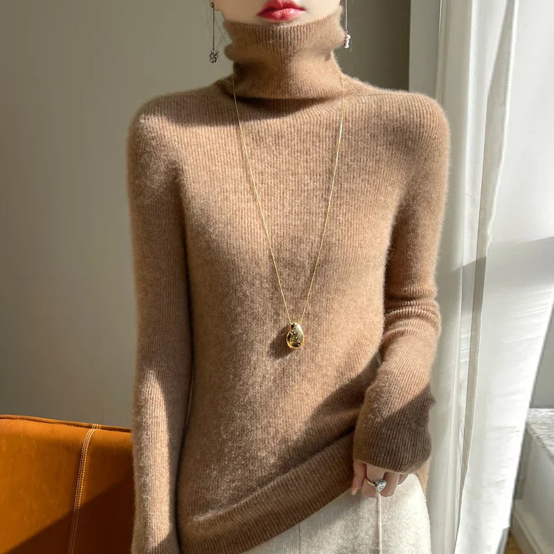 Autumn Winter Cashmere sweater Women Solid Turtleneck Cashmere Sweater Casual Cashmere Sweater Women Golden Camel