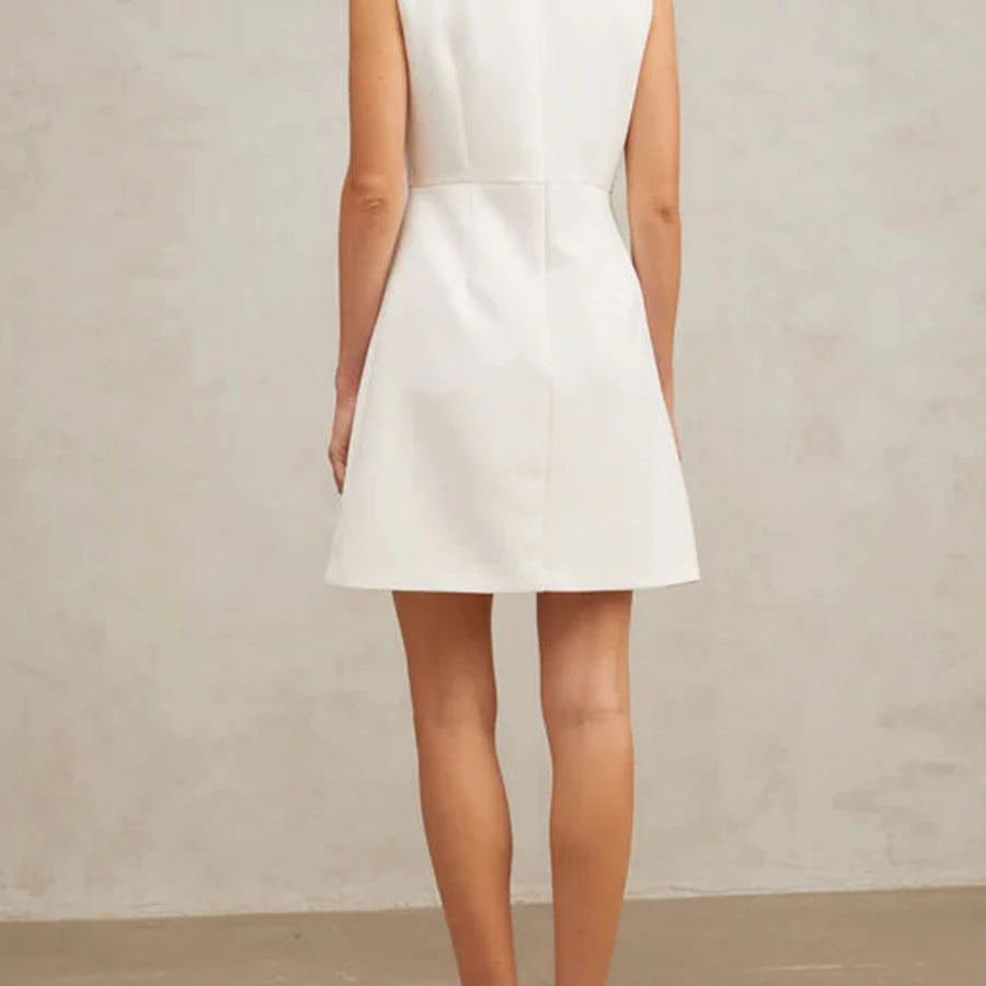 Solid Slimming Elegant Dresses for Women Round Neck Sleeveless Patchwork Bead Fashion Mini Dress Female Clothing