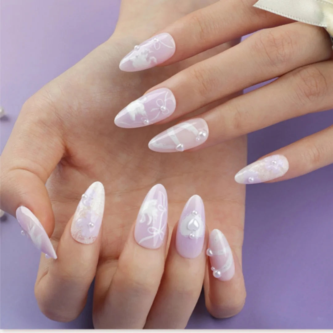 24pcs Gradient Black False Nails Yellow Star Moon Swan Pattern Press On Nails Sweet Cool Bowknots Flower Fake Nail Y2k Manicure Y5