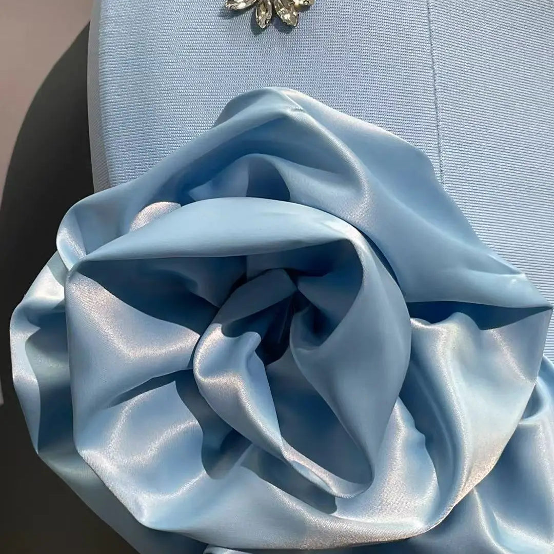 New STyle Skyblue Women Sleeveless Big O-Neck Bodycon Mini Bandage Dress Ruffles Cute Birthday Party Celebrate Dress