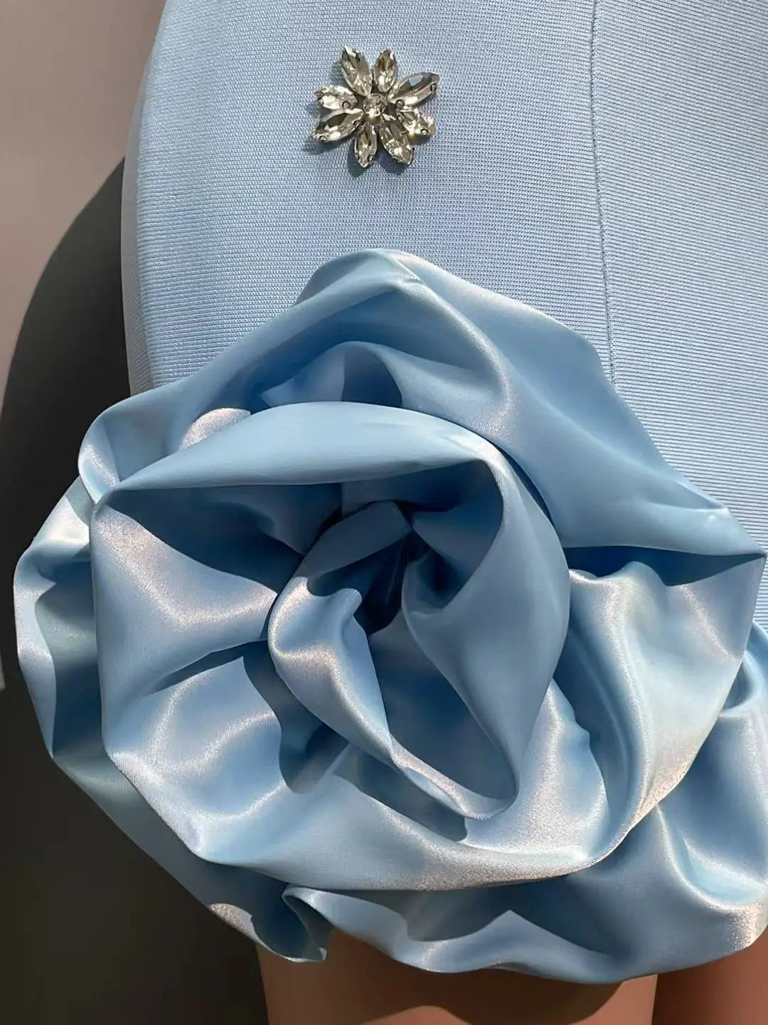 New STyle Skyblue Women Sleeveless Big O-Neck Bodycon Mini Bandage Dress Ruffles Cute Birthday Party Celebrate Dress