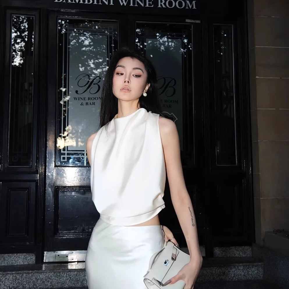 Lautaro Spring Autumn Soft Flowy Acetate Floor Length Trumpet Skirt Women Elegant Chic Luxury Designer High Quality Clothes 2025