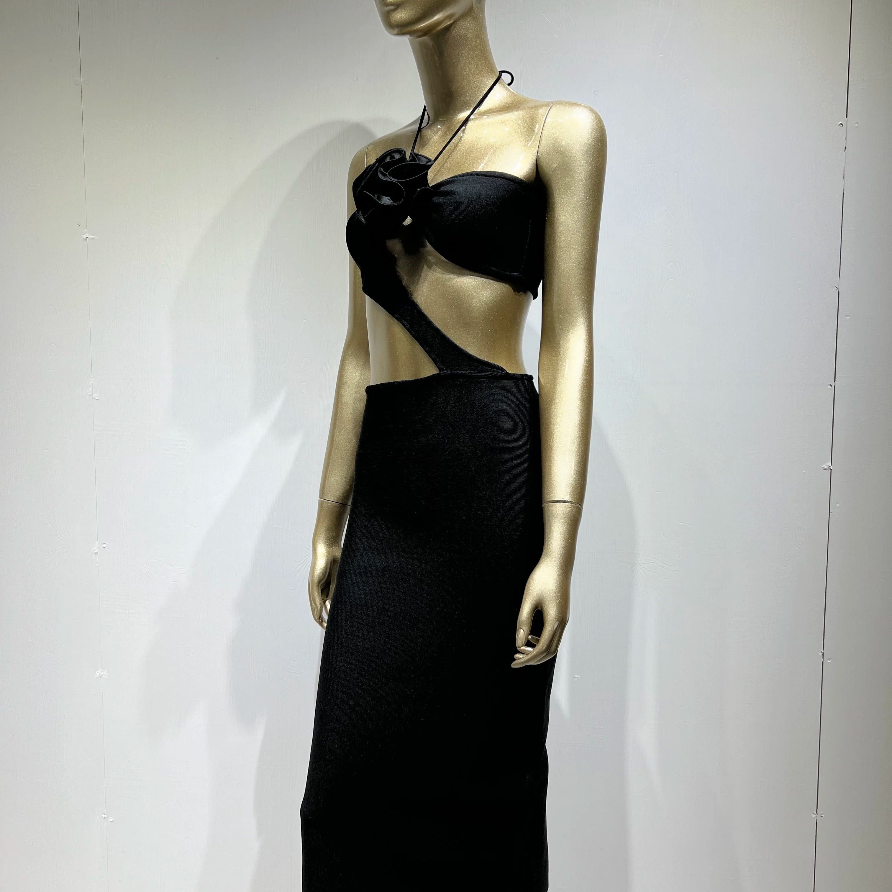 2023 Summer 3D Flower Sexy Hollow Out Sleeveless Bodycon Black Long Dress Fashion's Sexy Woman Party Outfit Beach Party Vestido