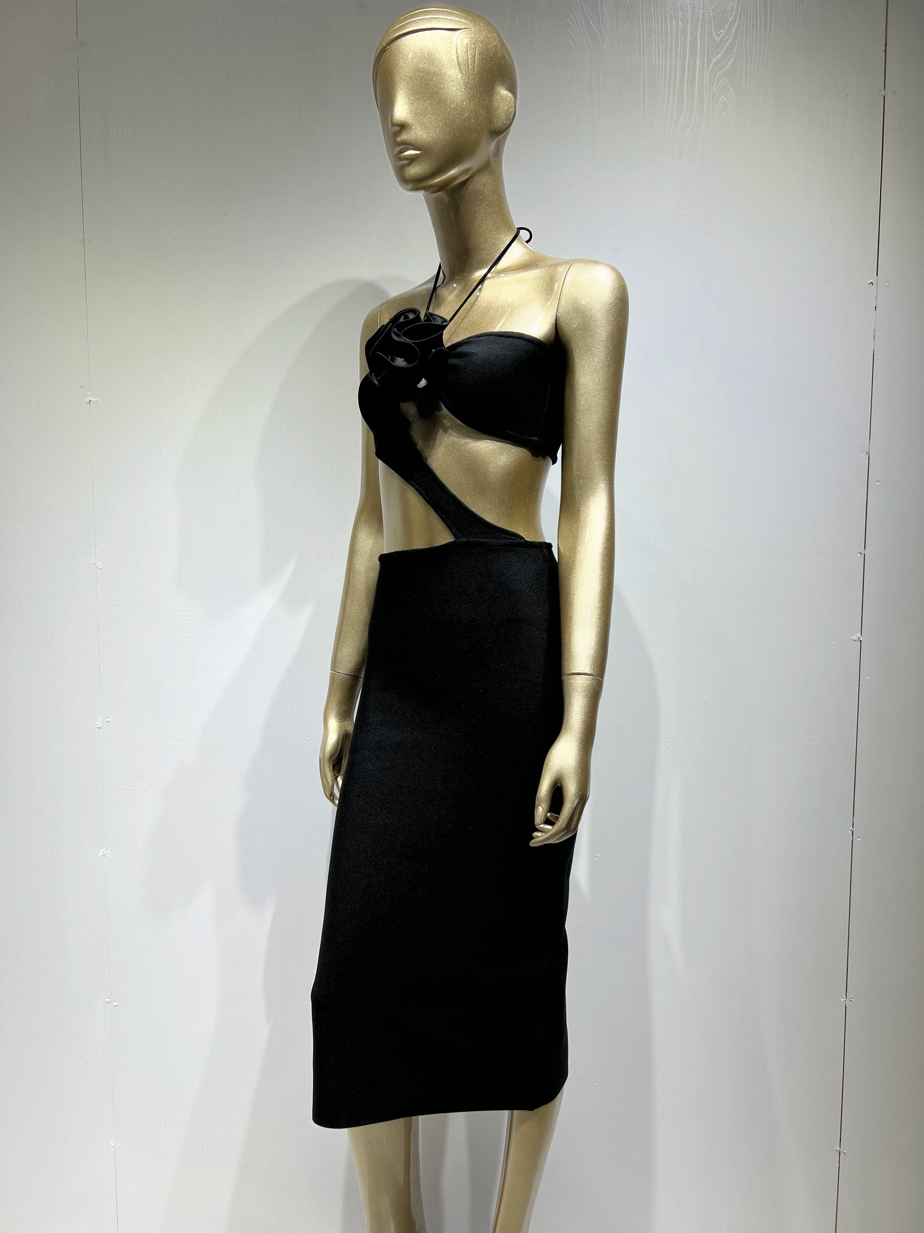 2023 Summer 3D Flower Sexy Hollow Out Sleeveless Bodycon Black Long Dress Fashion's Sexy Woman Party Outfit Beach Party Vestido