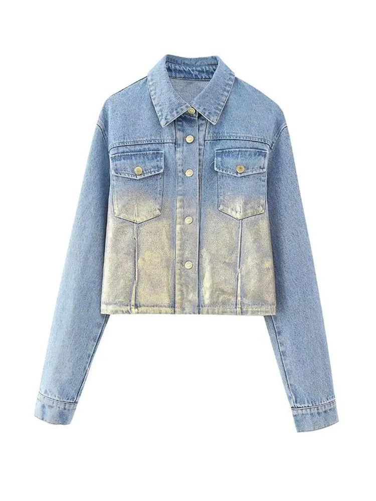 TRAF Women Autumn Winter Denim Suit 2024 Female Lapel Coat Jacket+A-Line Mid-Length Skirt Elegant Two-Piece Set