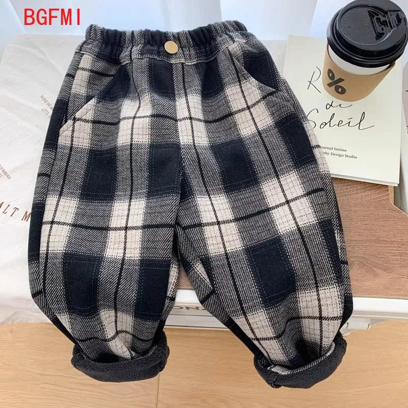 Winter Boys Thick Pants Kids Plus Velvet Warm Trousers Children Padded Cotton Long Pants Autumn Casual Sports Pants 2-10 Yrs black
