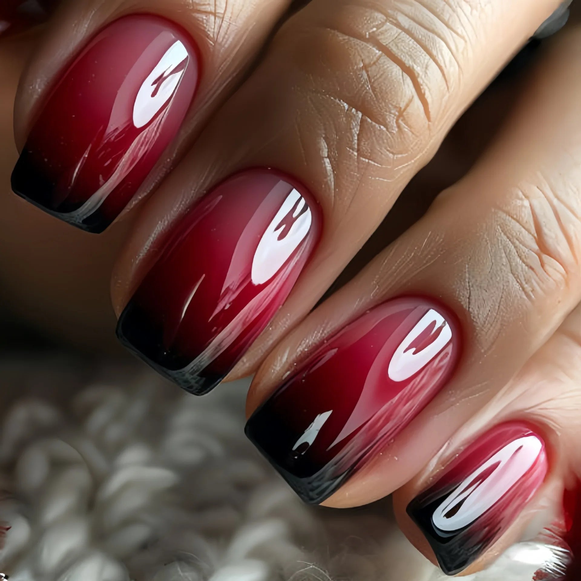 24pcs/set short medium fake nails square ballet tips new year red gradient colors with glitters faux ongles press on false nail 1773