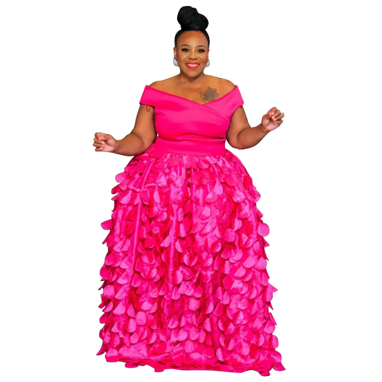 Plus Size Women Short Sleeve Slash Neck Big Swing Loose Smock Maxi Dress 2024 Fall Party Evening Long Dresses rose red