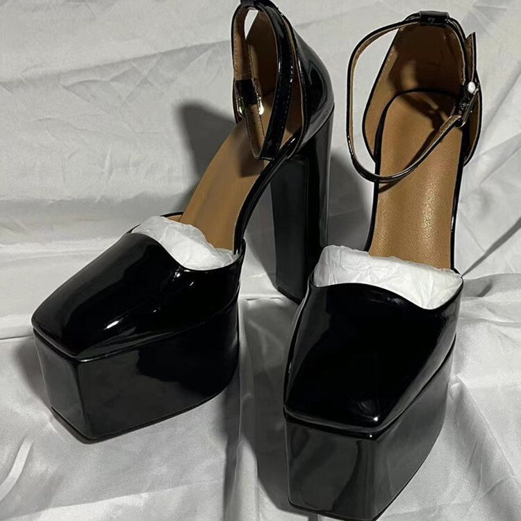 Spring and Summer New Women's High Heels Patent Leather Wedding Shoes Luxury Sexy Paris Fashion Banquet Black