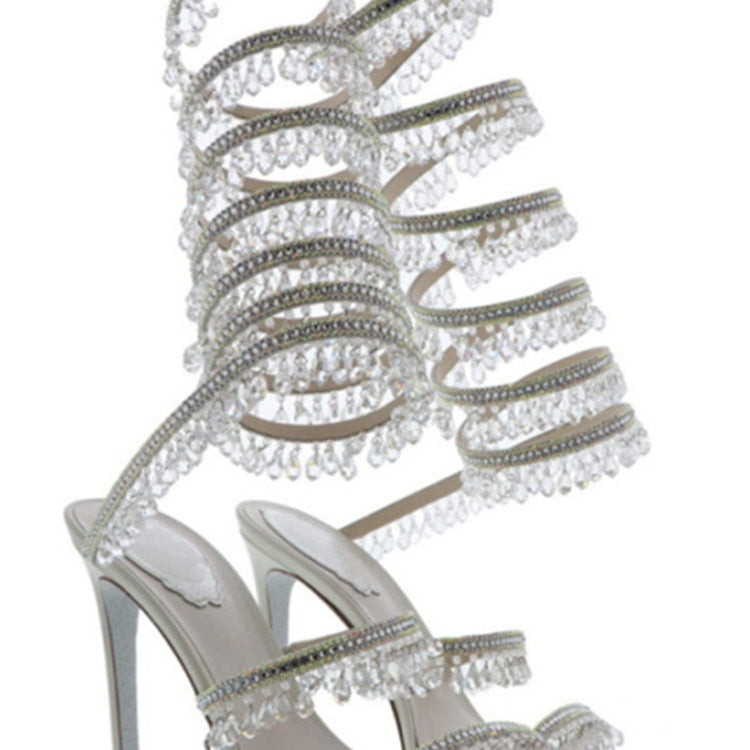 Women's New Rhinestone Sandals Fashion Tassel Crystal Shoes Sexy Nightclub Banquet Party Twining Stiletto Women's Sandals