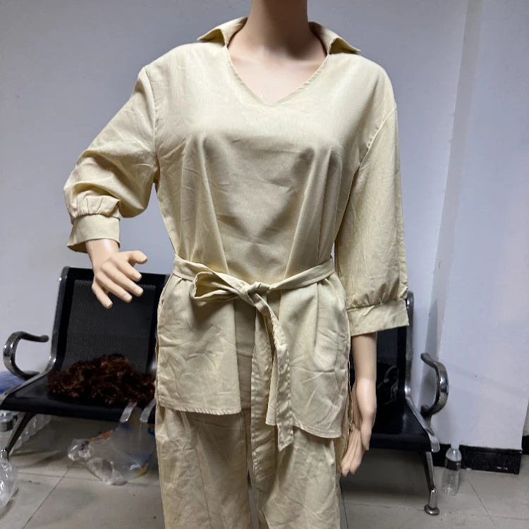 2024 Summer Fashion Plus Size New Matching Collection Women's Shorts Set V-neck Short Sleeves Sports Cotton Linen Two Piece Set