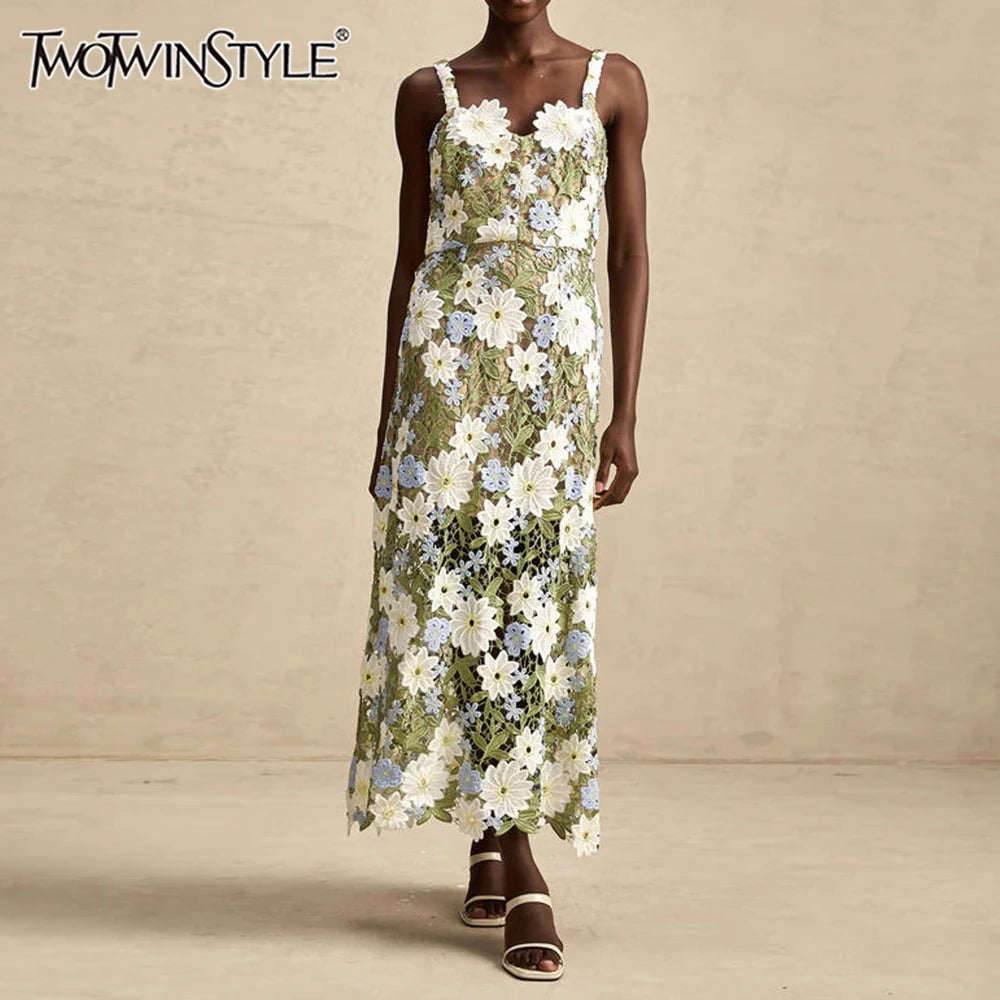 Colorblock Slimming Fashion Midi Dresses for Women Square Neck Sleeveless Patchwork Applique Dress Female Clothing