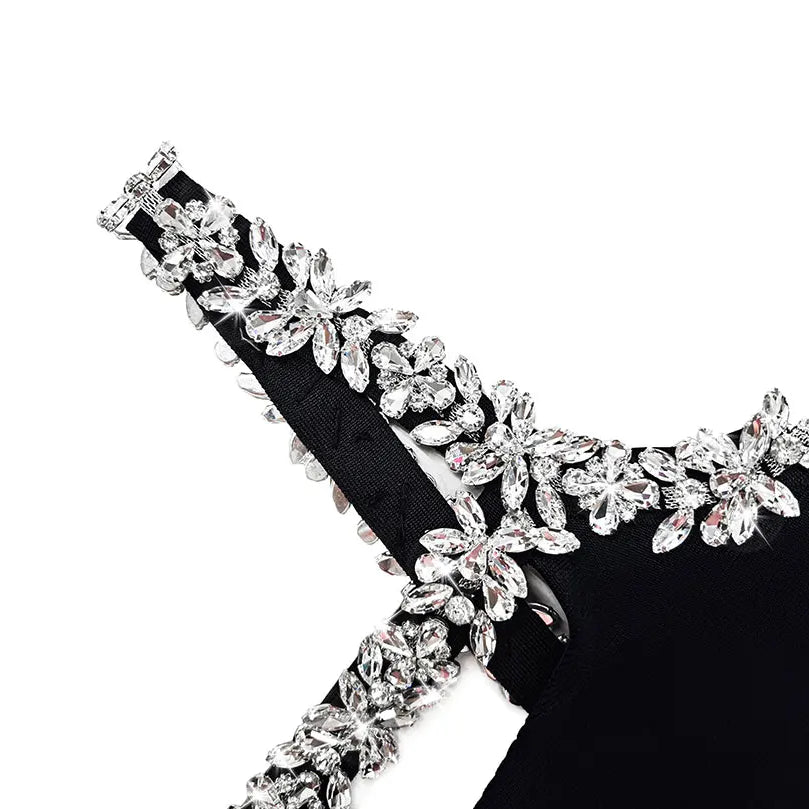 2024 Sexy Women'S Heavy-Duty Nail Bead Rhinestone Bandage Dress, One Shoulder Sleeveless Bodycon Hollow Out Backless Mini Dress