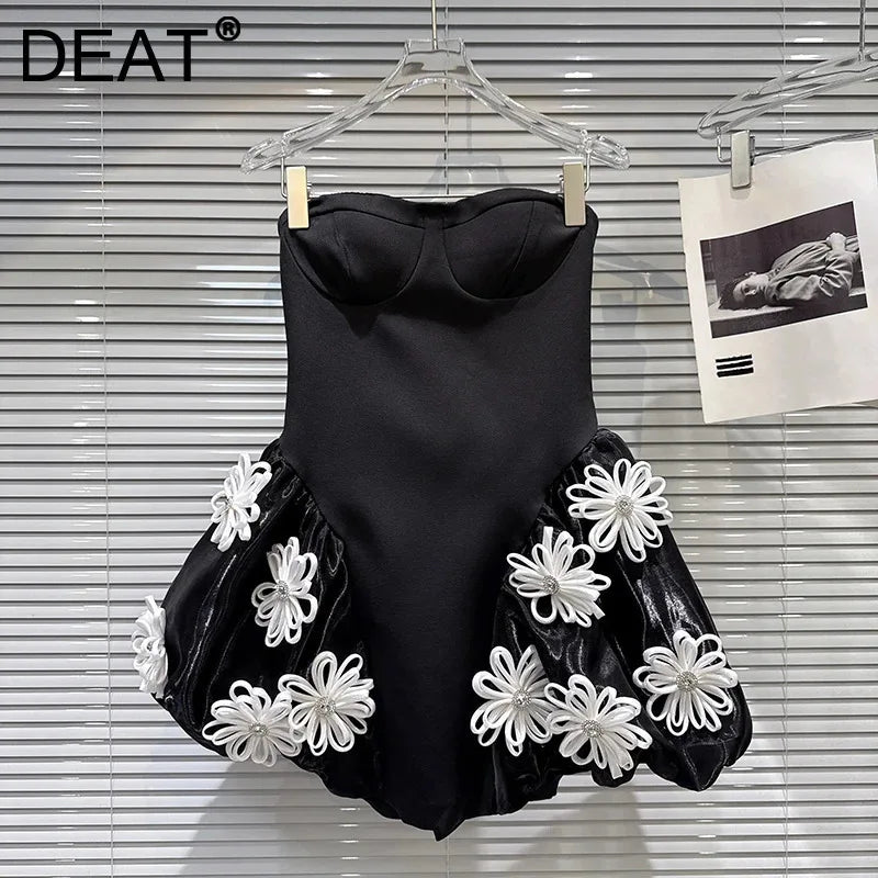 Winter New Sweet Three-Dimensional Flower Back Bandage Dress For Women Evening Party Strapless Dresses Female 11A07461