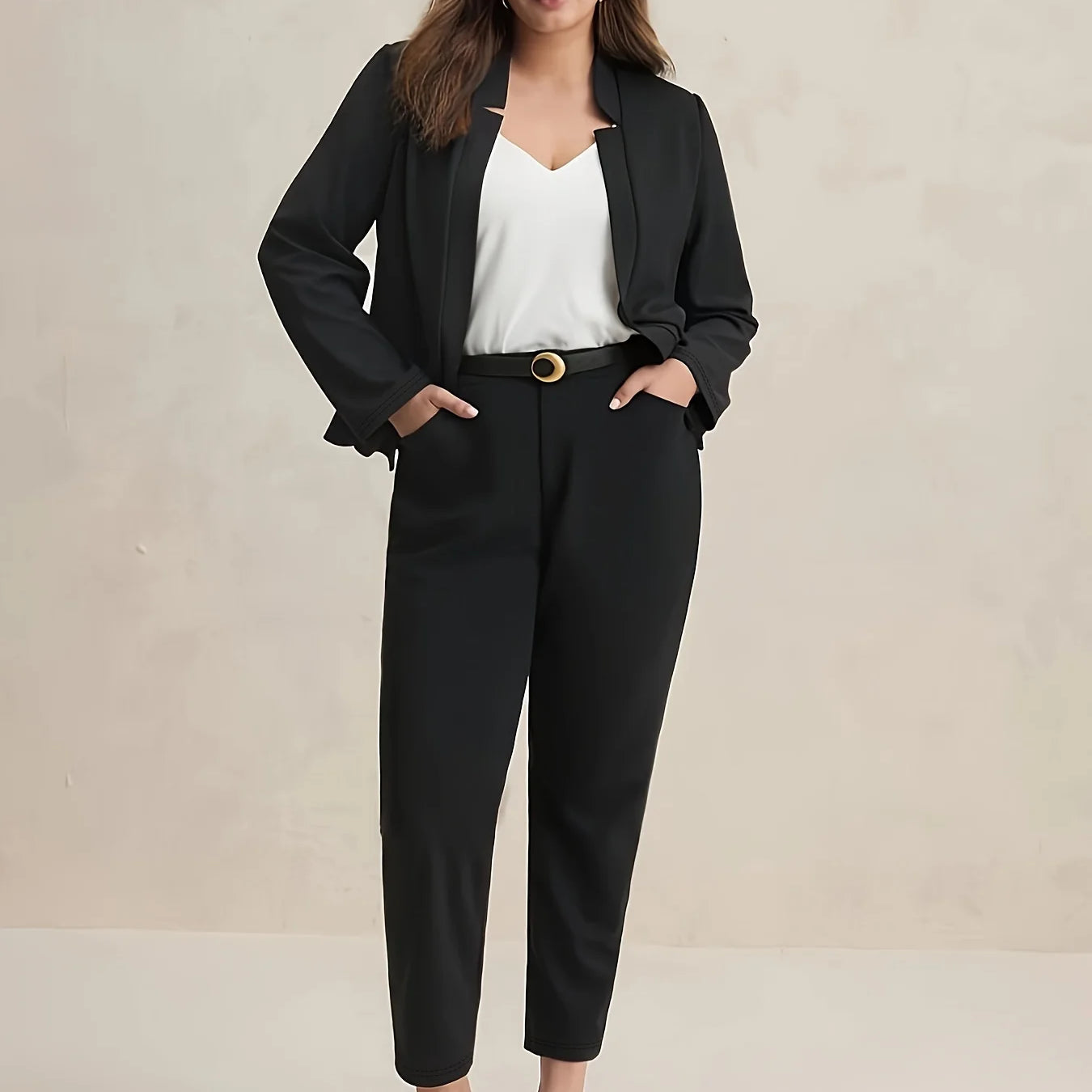 Plus Size Autumn Elegant Suit Jacket Set Office Lady Casual Women's Blazers Coat Pants 2 Piece Female Professional Suit