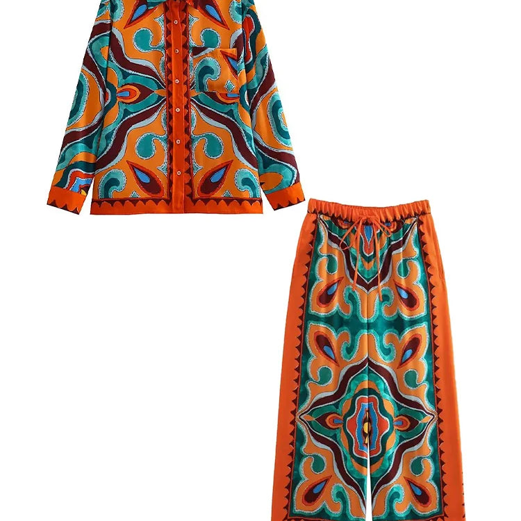 BlingBlingee Summer Printed Women Wide Pants Satin Suits Traf Asymmetric Sleeveless Strapless Crop Top Female Sets Y2K Top-Pants Sets 2