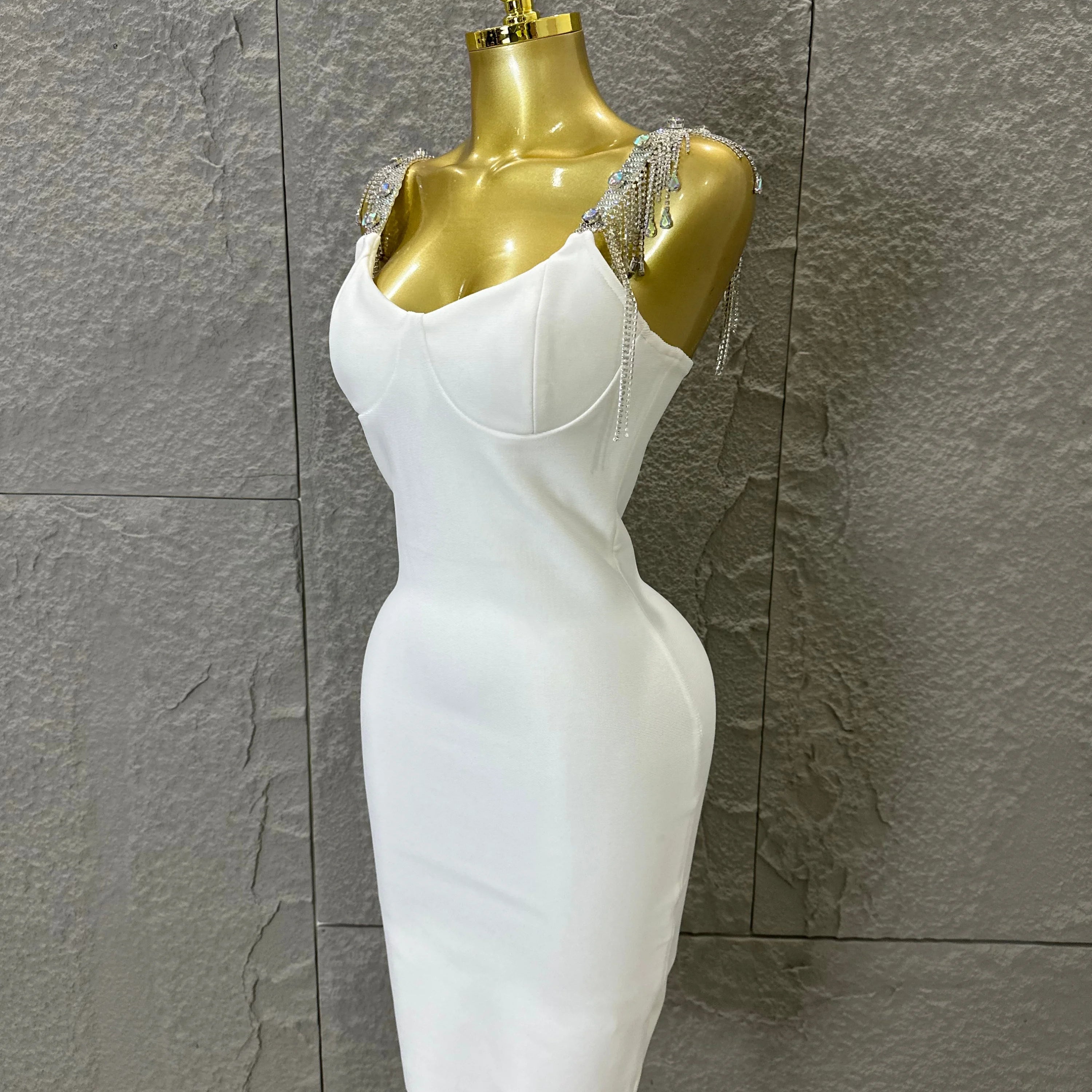 Elegant Sweetheart Neck Mini Dress Women Sexy Crystal Tassel Embellished Spaghetti Strap Bodycon Outfit Formal Event Party