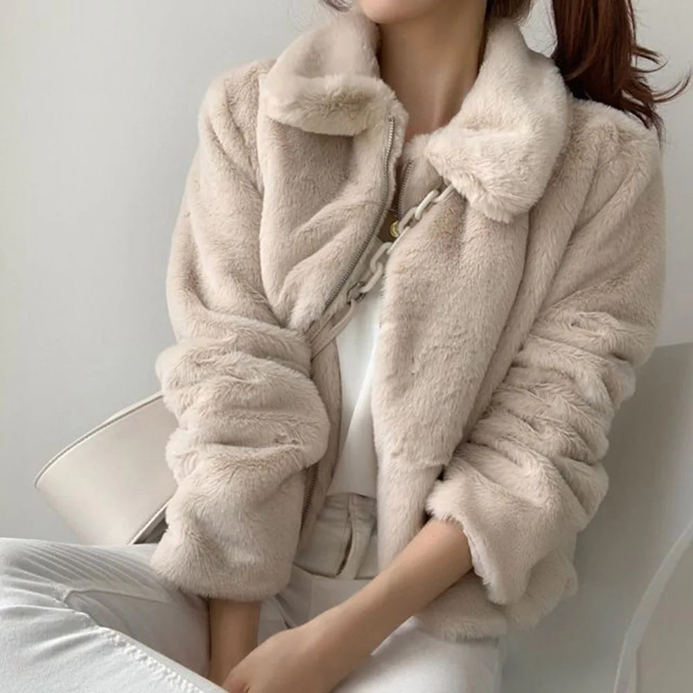 Thickened Flap Collar Warm Furry Jacket Artificial Fur Short Style Rabbit Fur Top Hot Sale Of The Season Autumn Winter New St...