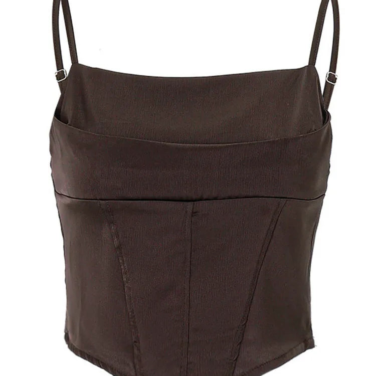 Spaghetti Strap Tank Top Sexy Backless Bandage Skinny Crop Tops Summer Elegant Lace Up Party Streetwear Women Camis