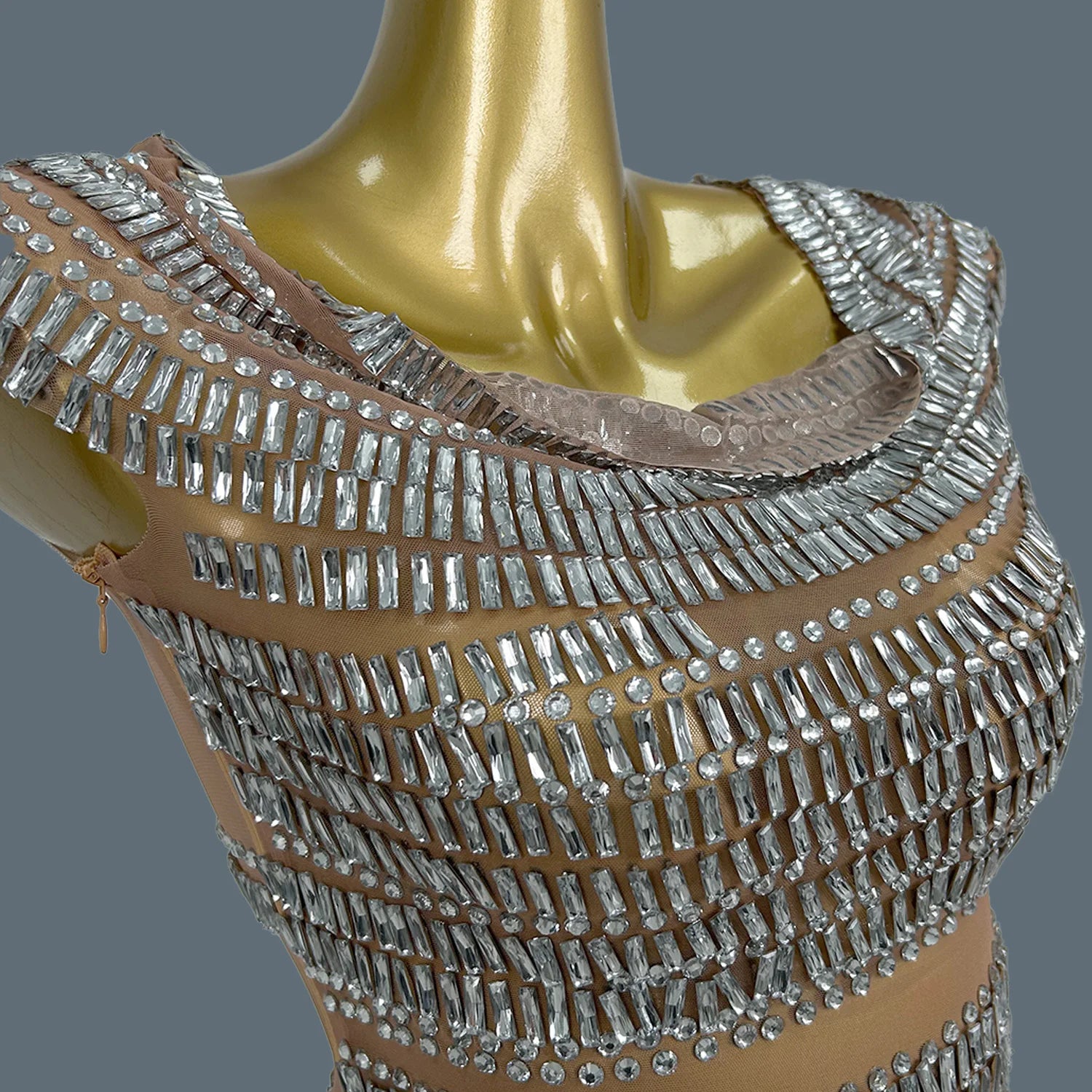 Women Sparkly Crystals Short Dress Sexy Mesh See Through Birthday Party Event Dress Show Stage Wear Performance Costume Yizijian