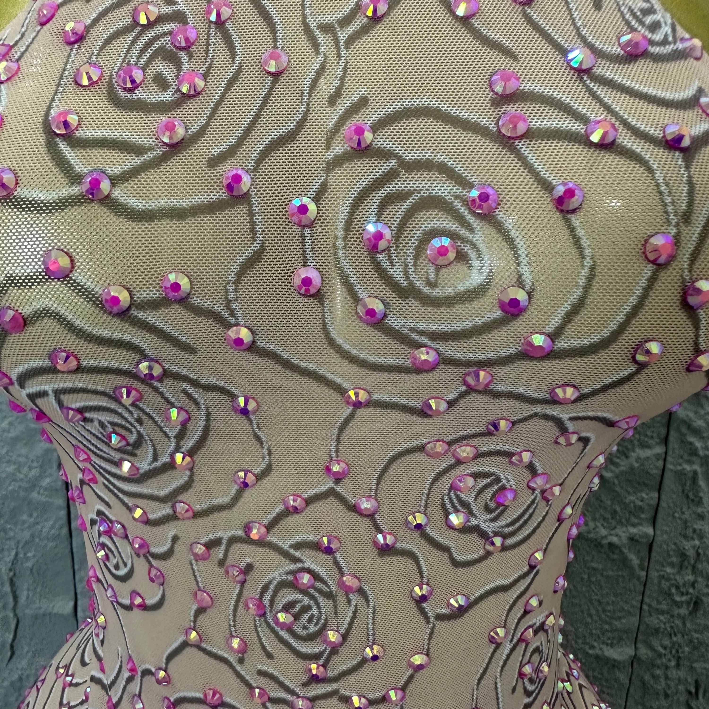 Sexy Glamorous Nude Halter Neck Maxi Dress Sheer Mesh 3D Rose Beaded Embellished Bodycon Nightclub Party Outfit