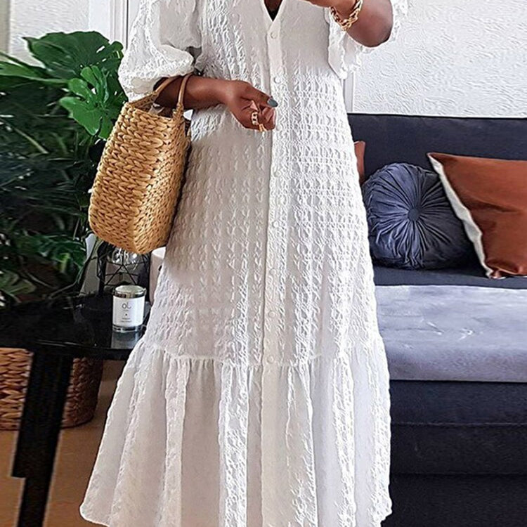 Plus Size 5XL VONDA Women Shirt Dress 2024 Summer Sexy V Neck Buttons Half Sleeve Long Maxi Vestidos Bohemian Elegant Party Robe White