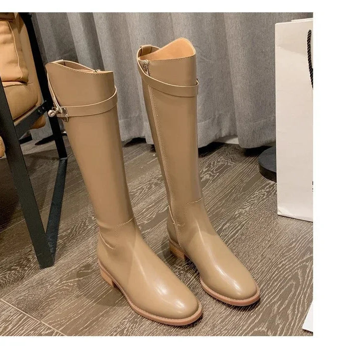 Hot New Simple Thigh-high Boots Women's Thick Soles But Knee Elongated Thigh-high Boots Elephant grey