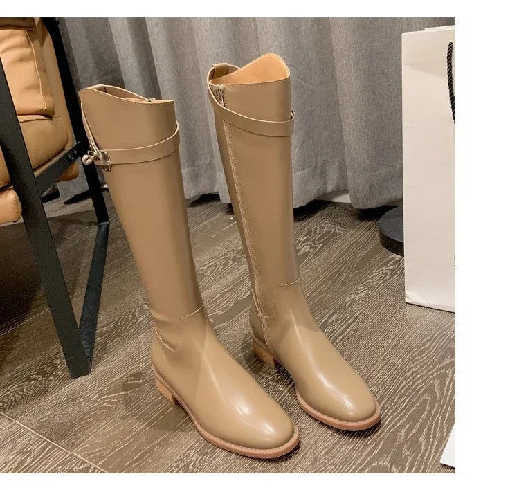 Hot New Simple Thigh-high Boots Women's Thick Soles But Knee Elongated Thigh-high Boots Elephant grey