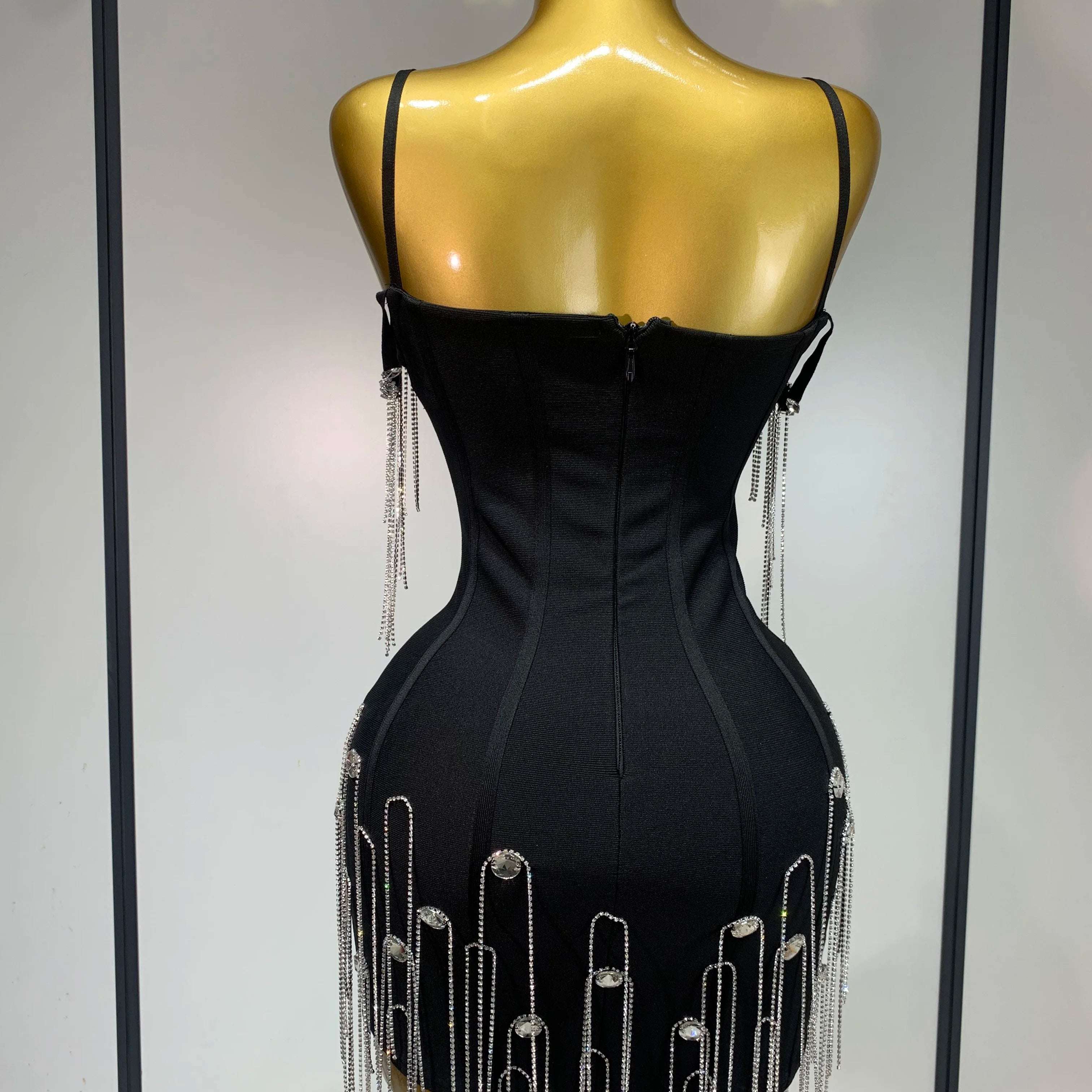 Women Sexy Backless Spaghetti Strap Bodycon Black Sleeveless Bandage Dress Elegant Prom Gown Club Evening Party Birthday Dresses