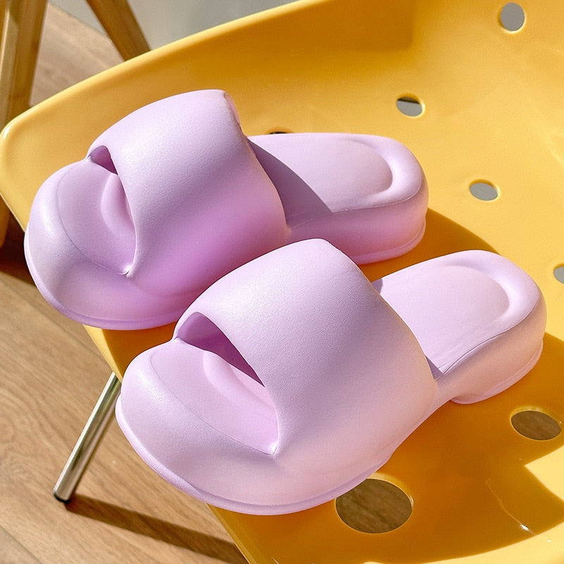 Women Indoor Street Bread Slippers Summer Platform Shoes For Female Thick Sole Solid Color Ladies Fashion Slides Girls Sandals purple