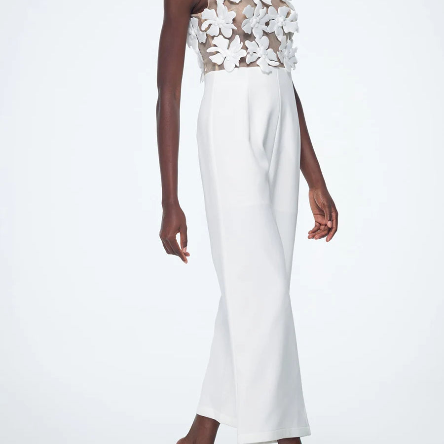 Solid Slimming Spliced Appliques Jumpsuits for Women V Neck Sleeveless High Waist Elegant Jumpsuit Female Fashion