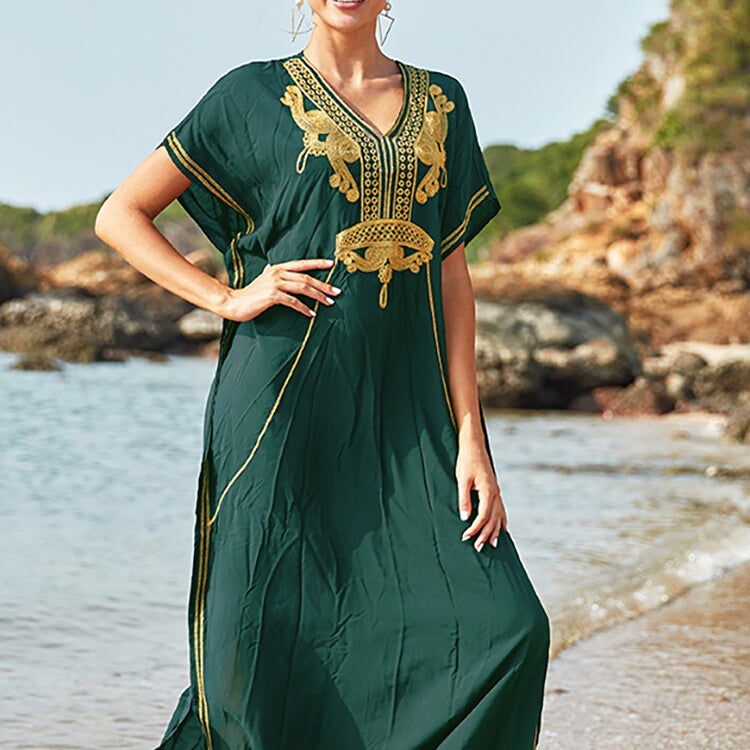 Robe De Plage Embroidery Beach Cover Up Sarong Women Beach Pareo Tunic For Beach Swimwear Color 09 One Size