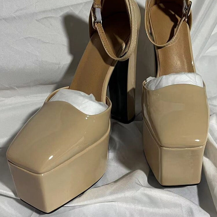 Spring and Summer New Women's High Heels Patent Leather Wedding Shoes Luxury Sexy Paris Fashion Banquet brown